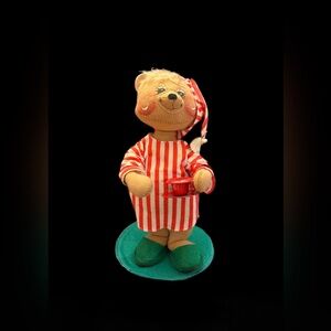 Vintage Annalee Bear Candle Holder Doll 1984 Christmas Pajamas Hat USA
